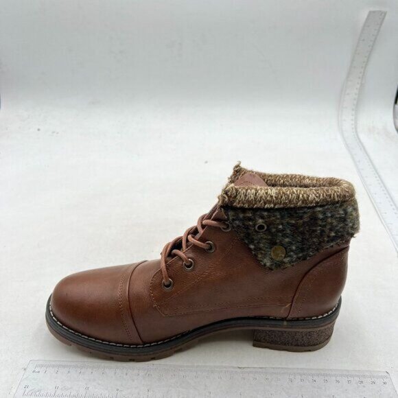 Women's Ankle Boots Chunky Low Heel Round Toe Side Zipper Buckle Booties Brown - Picture 1 of 7